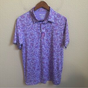 Pins & Aces Men’s Purple Hawaiian Patterned Golf Polo